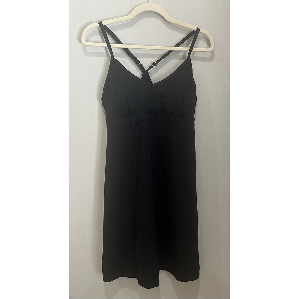 Athleta Black Strappy Shelf Bra Dress Built-In Bra Athleisure Sz Medium Stretchy